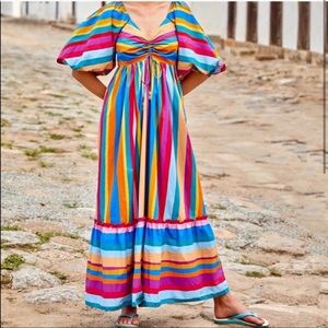 Farm Rio Striped Scarf Maxi Ruffle Dress in size Medium